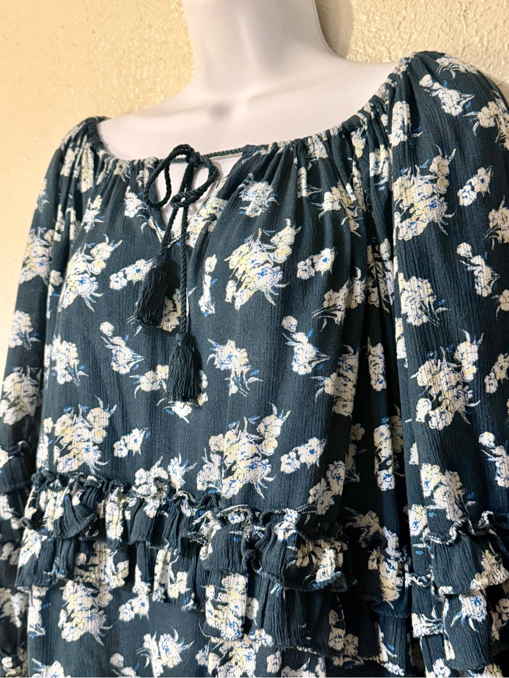 RL BOHO Denim & Supply Ralph Lauren Blue Floral Cottage Peasant Blouse Top - Picture 5 of 13